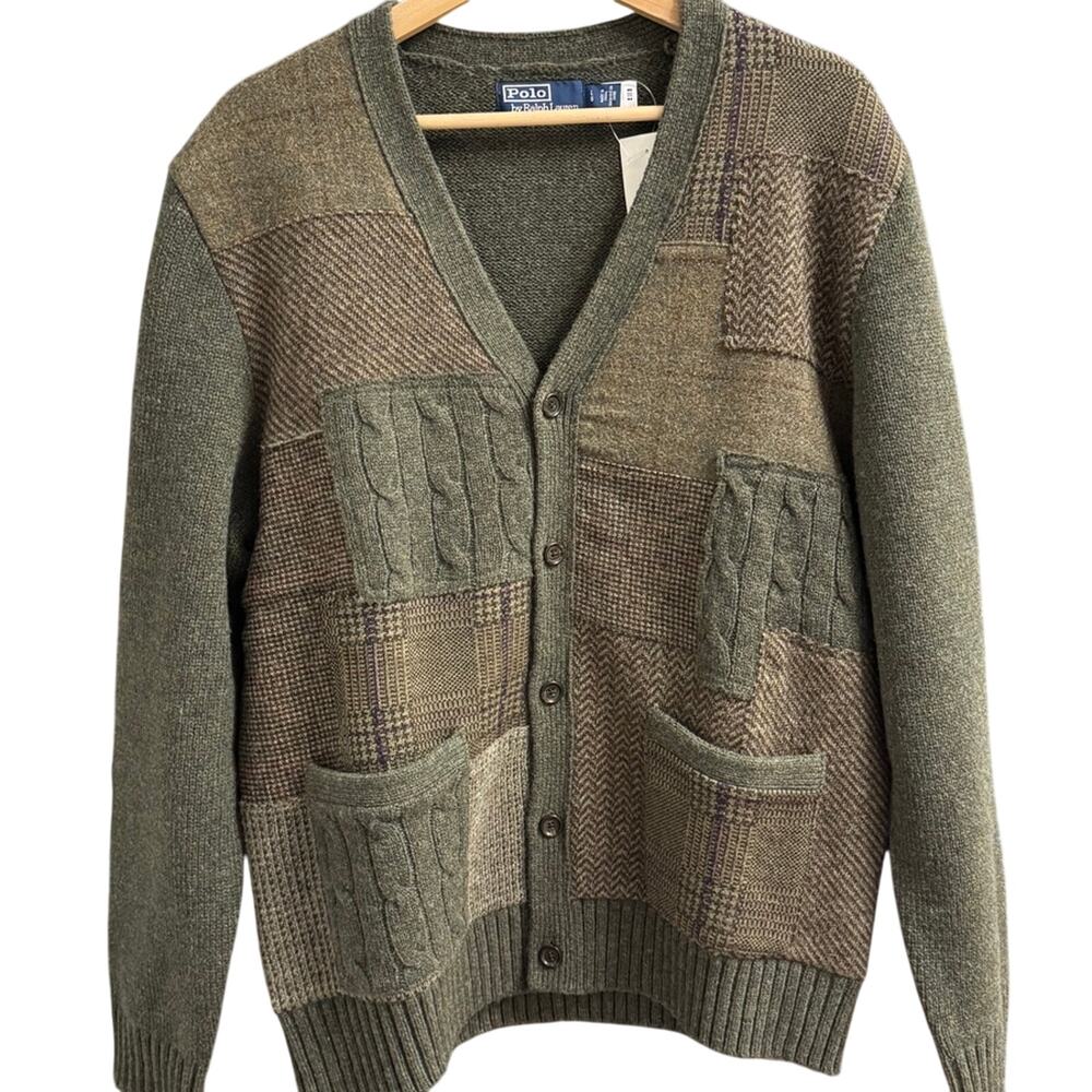 Polo Ralph Lauren Patchwork V-Neck Cardigan Size Large Retail $998